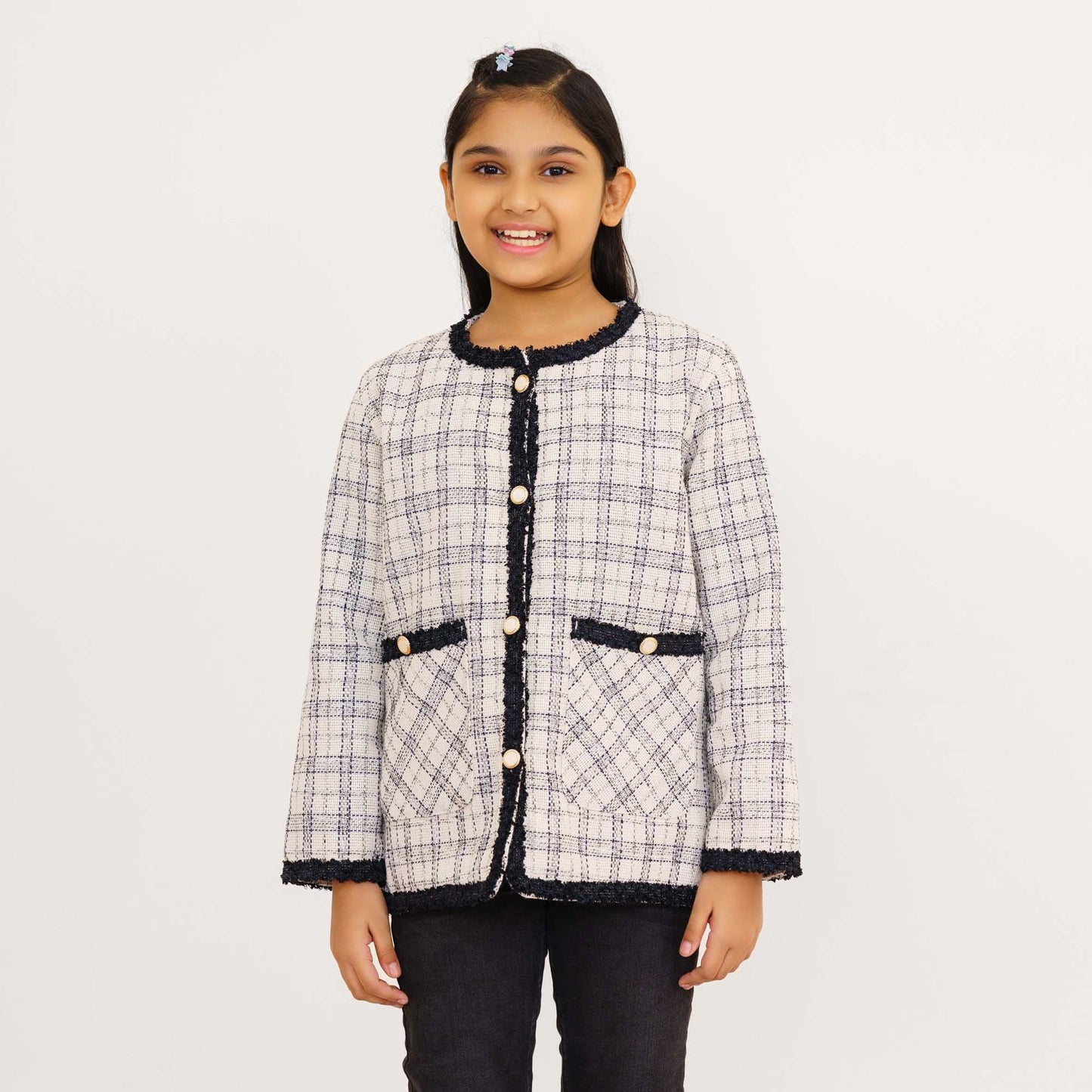 Girls White & Black Shacket