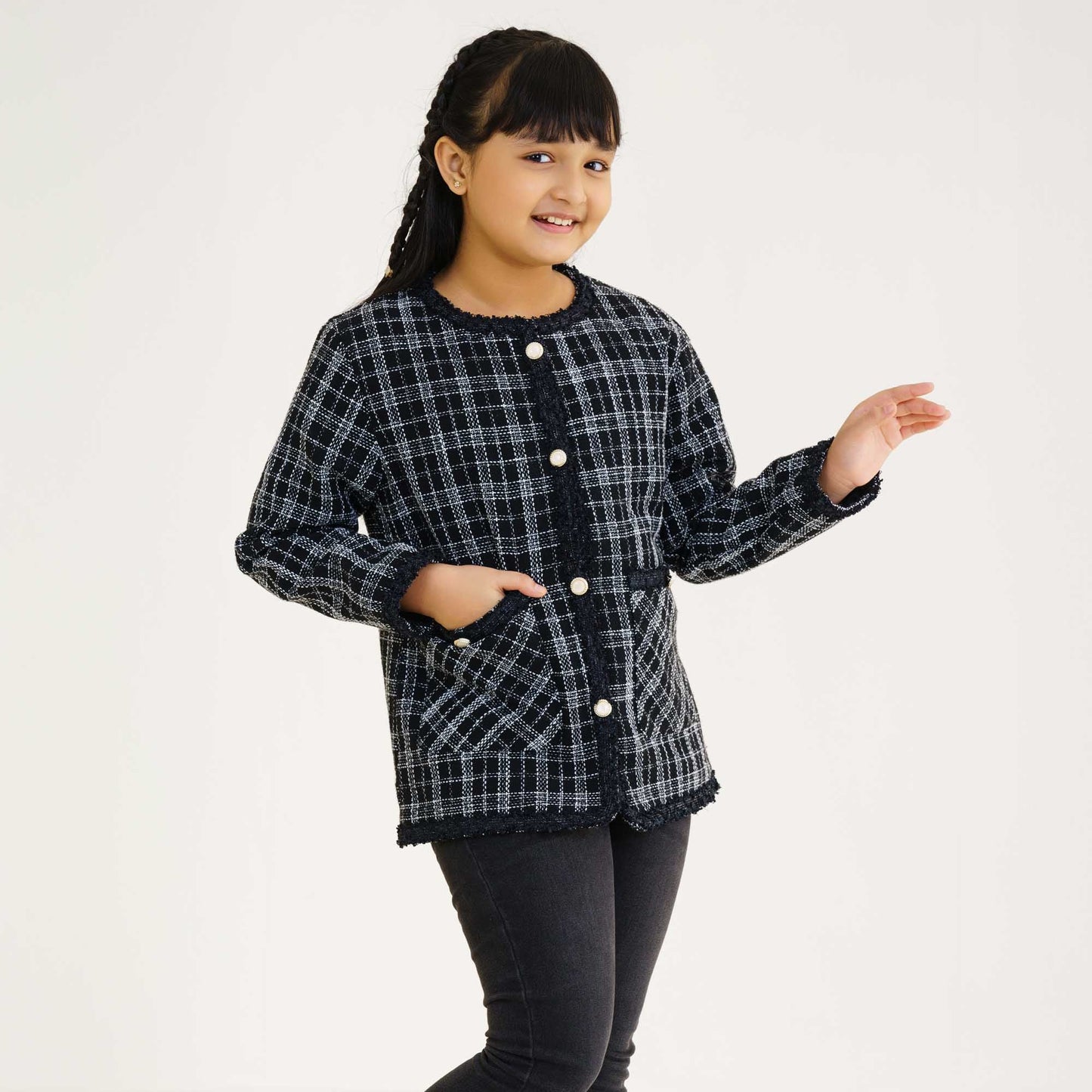 Girls Black & White Shacket