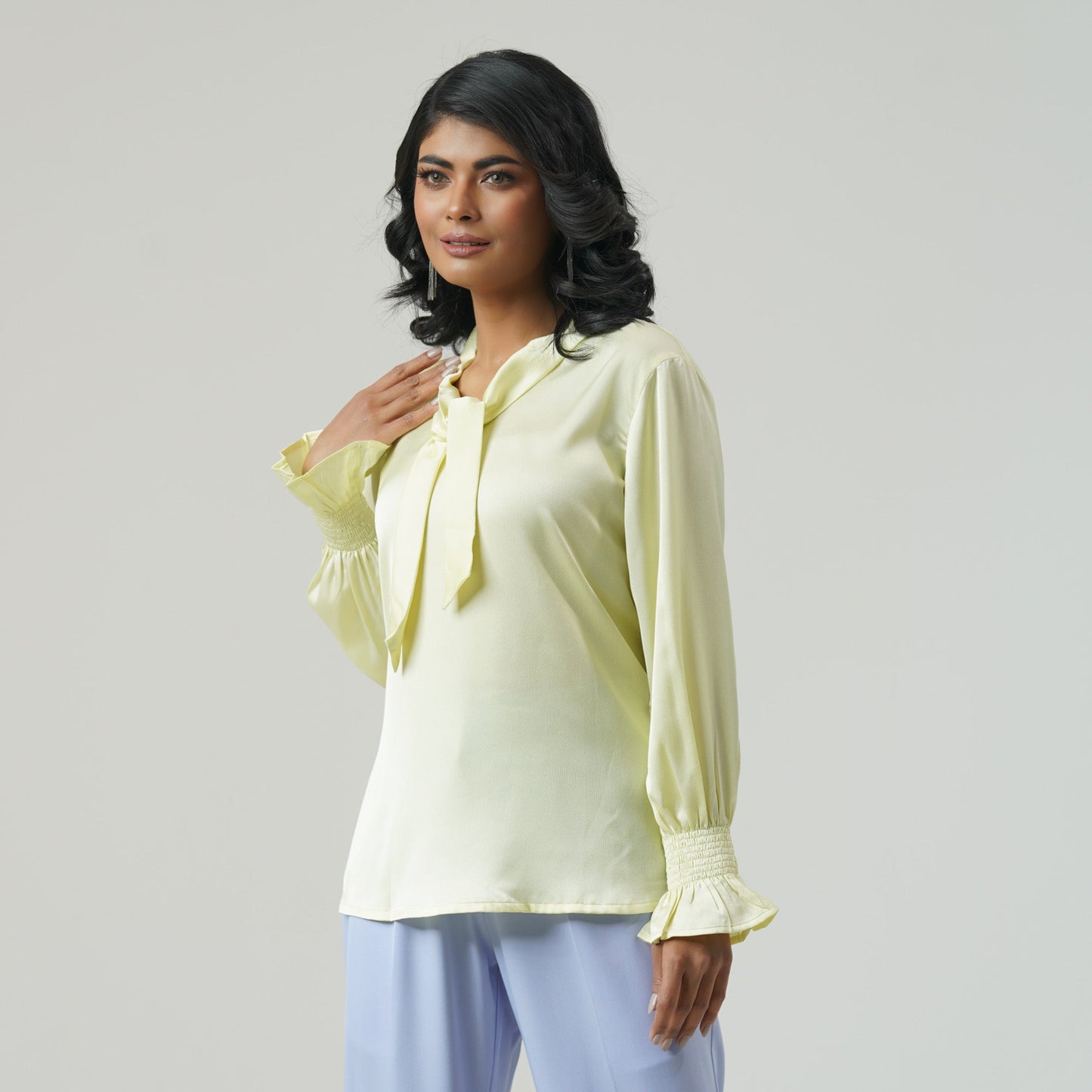 Womens Lime Yellow Silk Top
