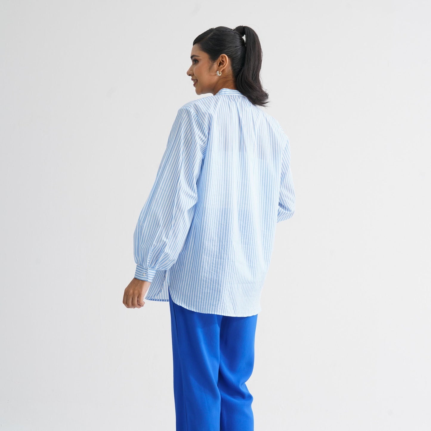 Womenâ€™s White & Blue Striped Cotton Top