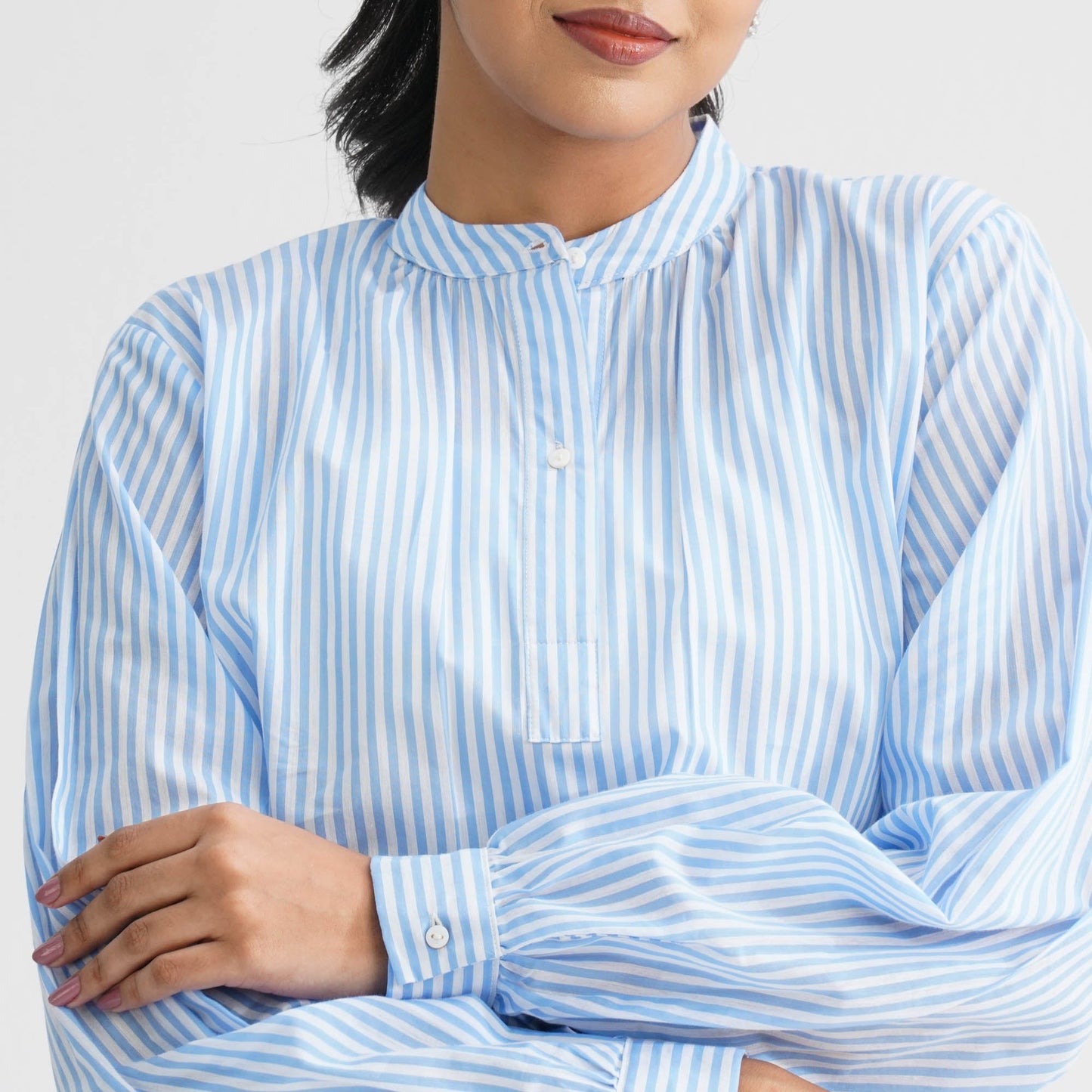 Womenâ€™s White & Blue Striped Cotton Top