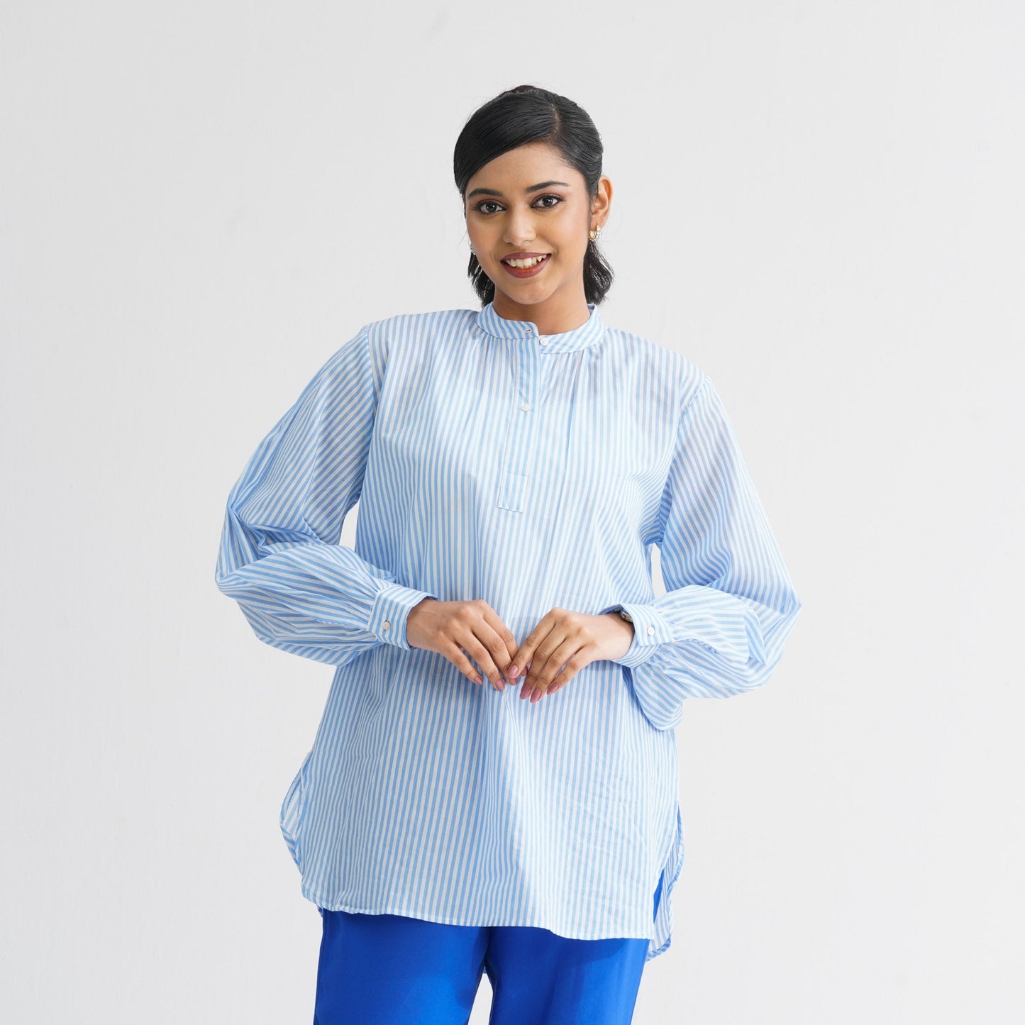 Womenâ€™s White & Blue Striped Cotton Top