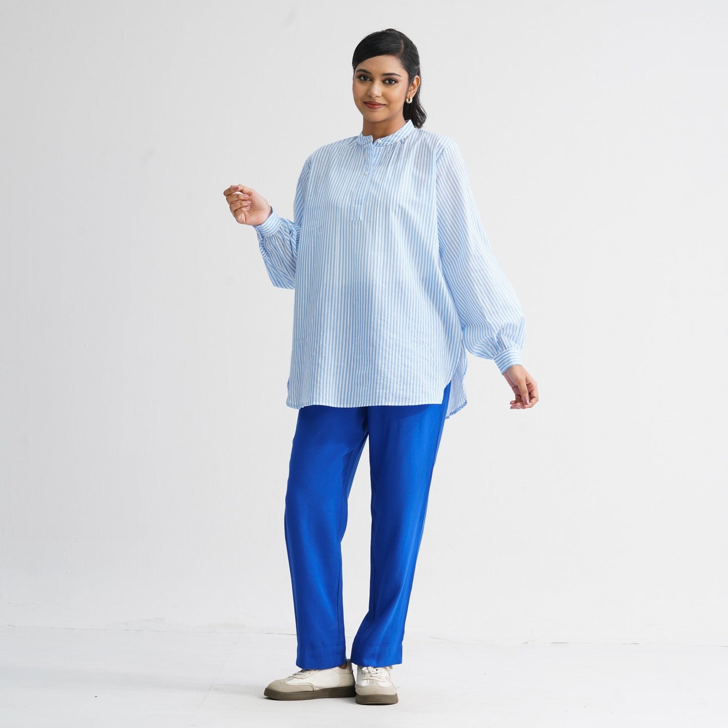 Womenâ€™s White & Blue Striped Cotton Top