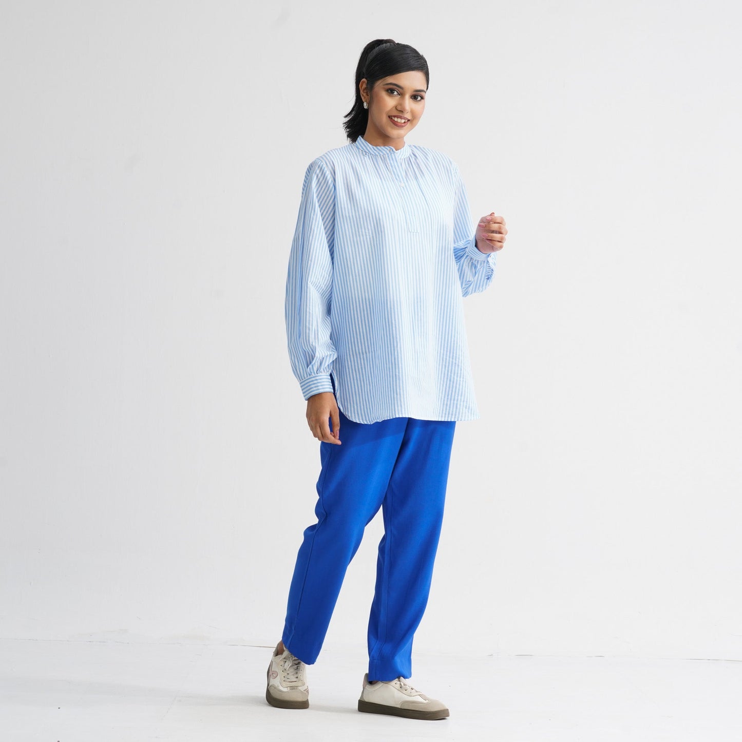 Womenâ€™s White & Blue Striped Cotton Top