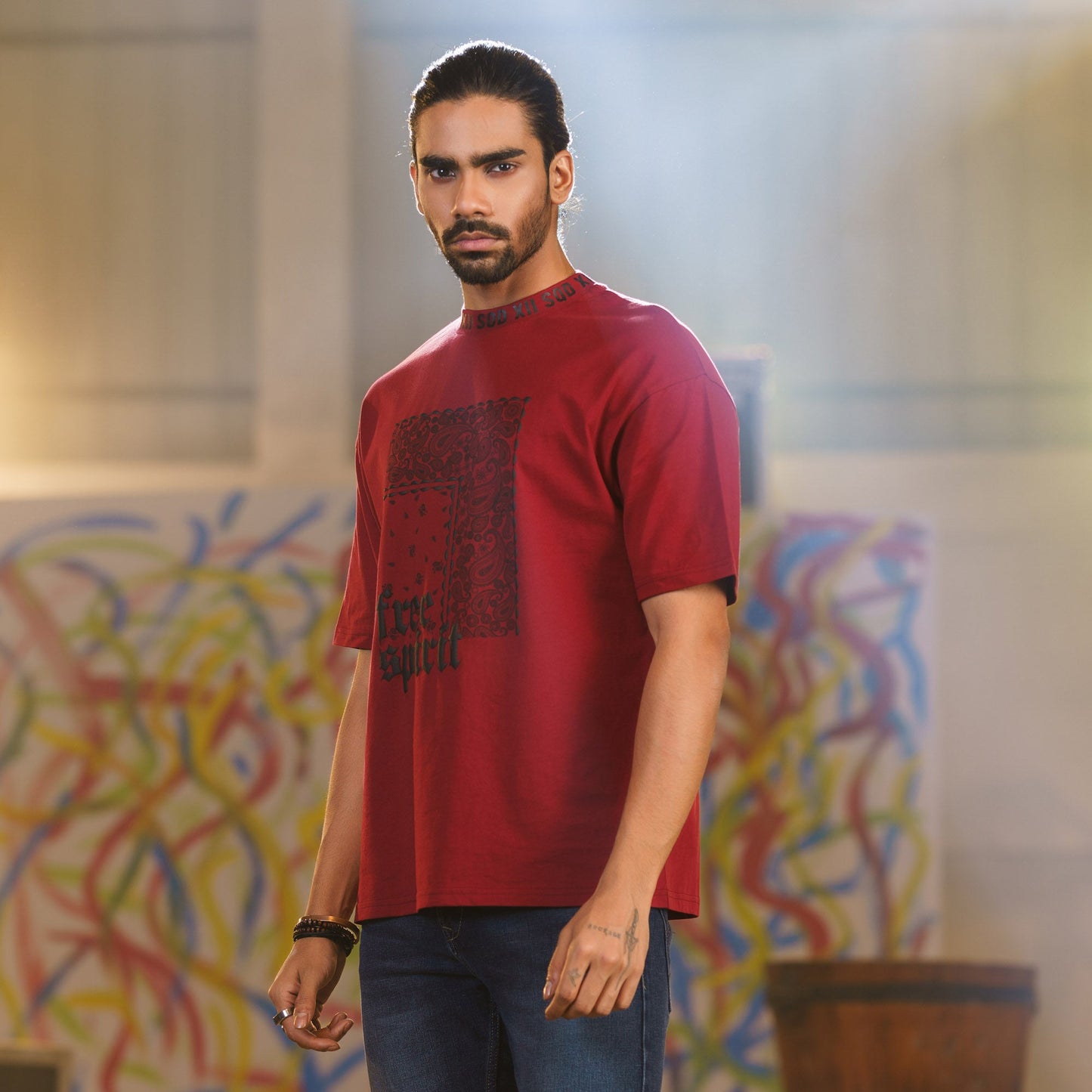 Mens T- Shirt-Maroon