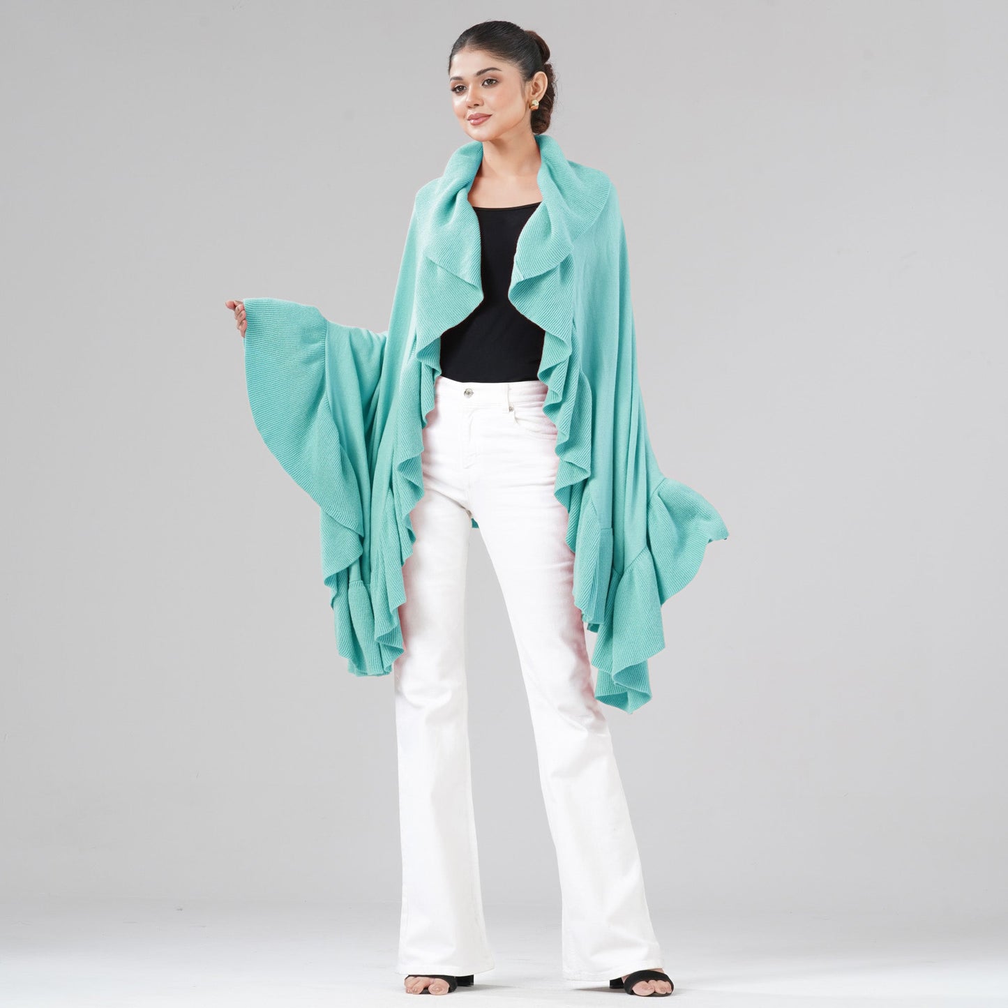 Womens Aqua Ruffle Shawl