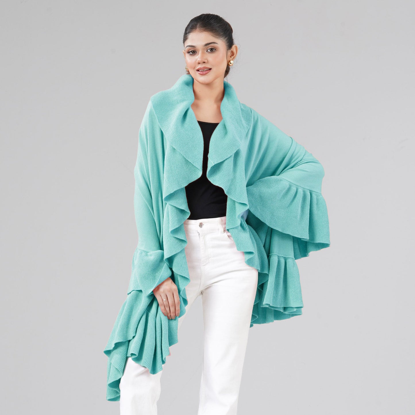 Womens Aqua Ruffle Shawl