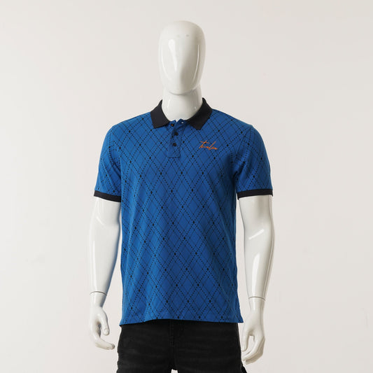 Mens Blue Printed Polo