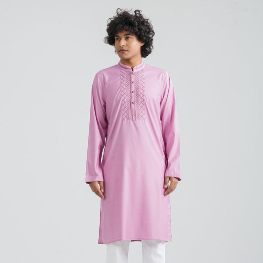 Men's Pink Embroidery Panjabi