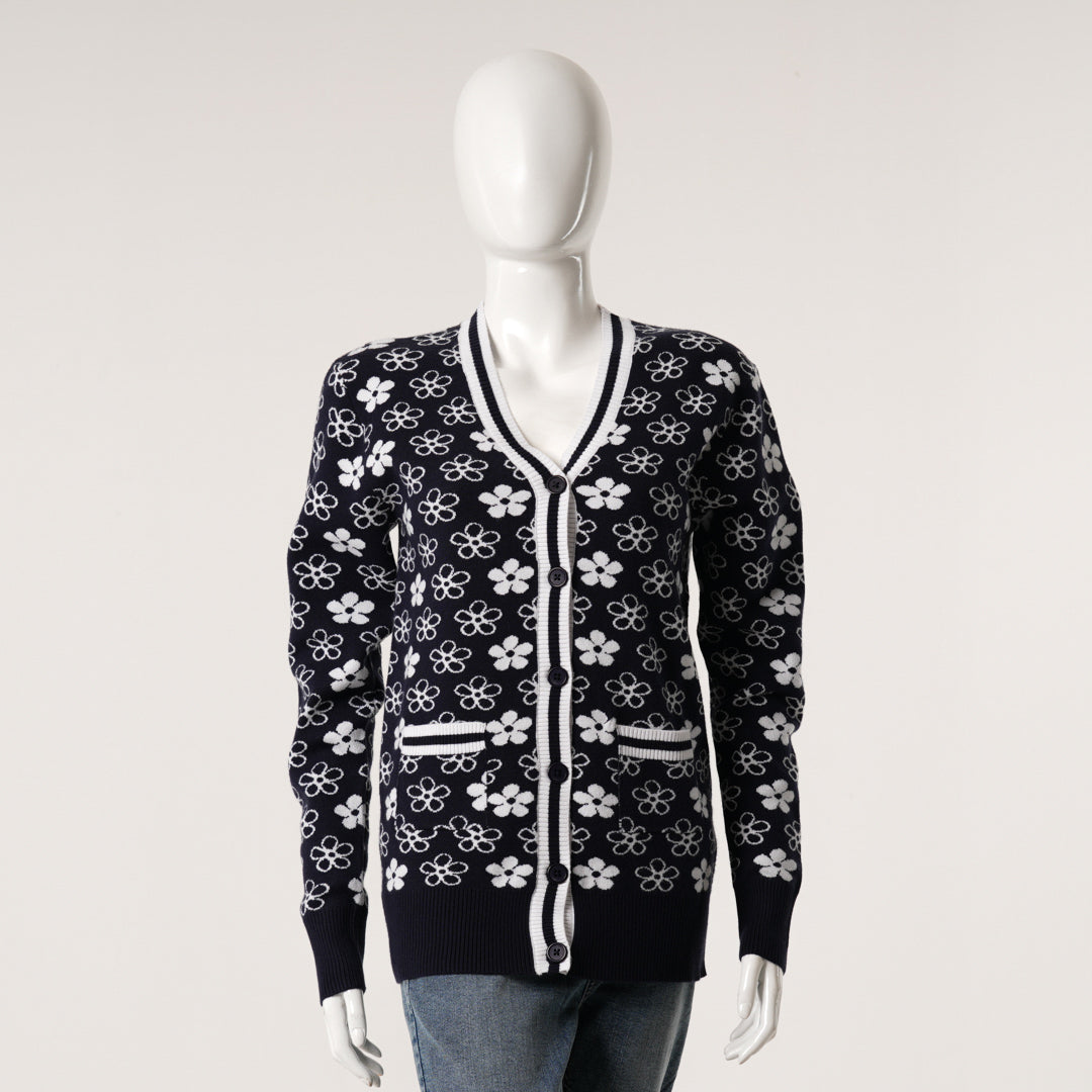 Womens Navy & White Cardigan