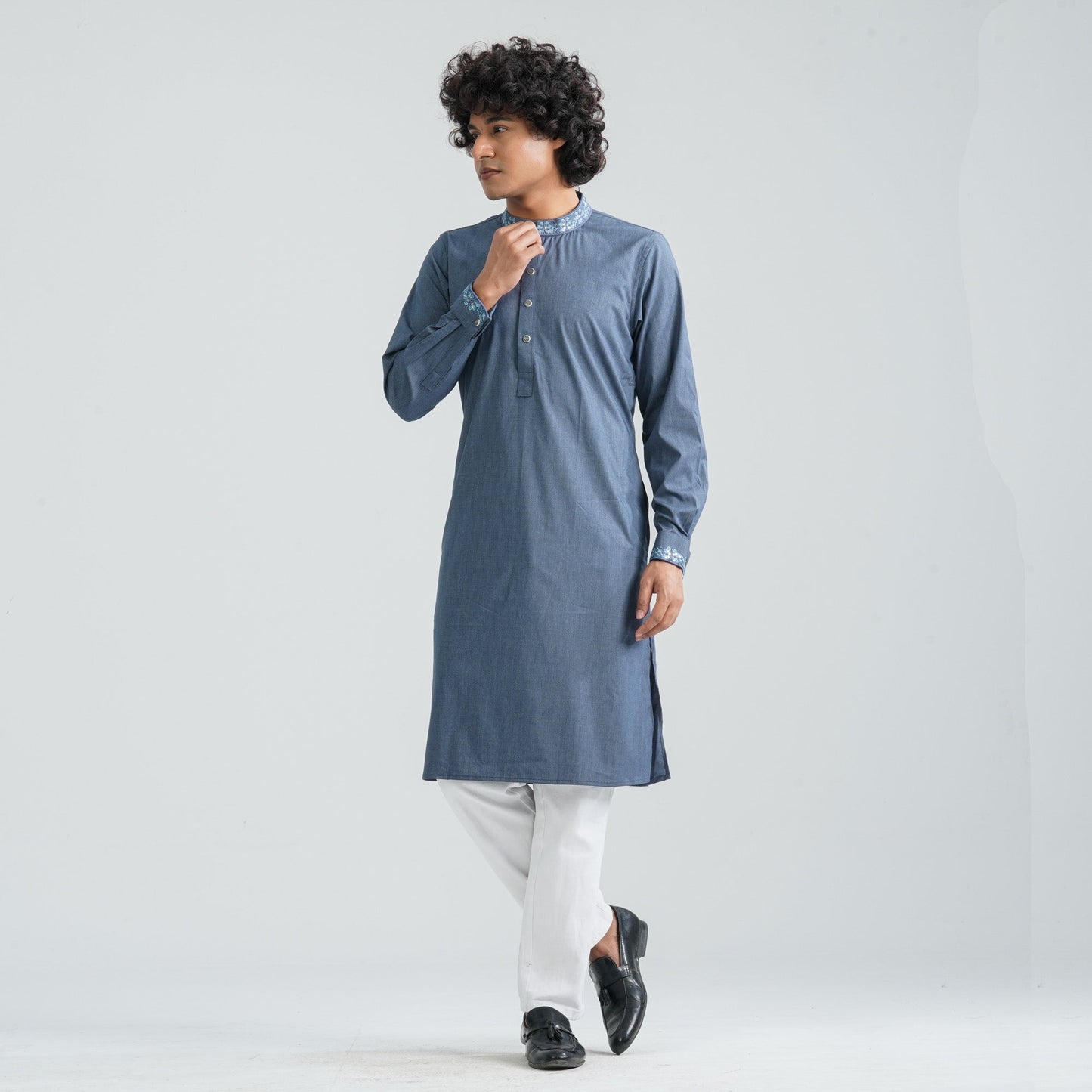 Men's Ash Blue Premium Panjabi