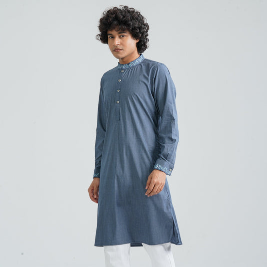 Men's Ash Blue Premium Panjabi