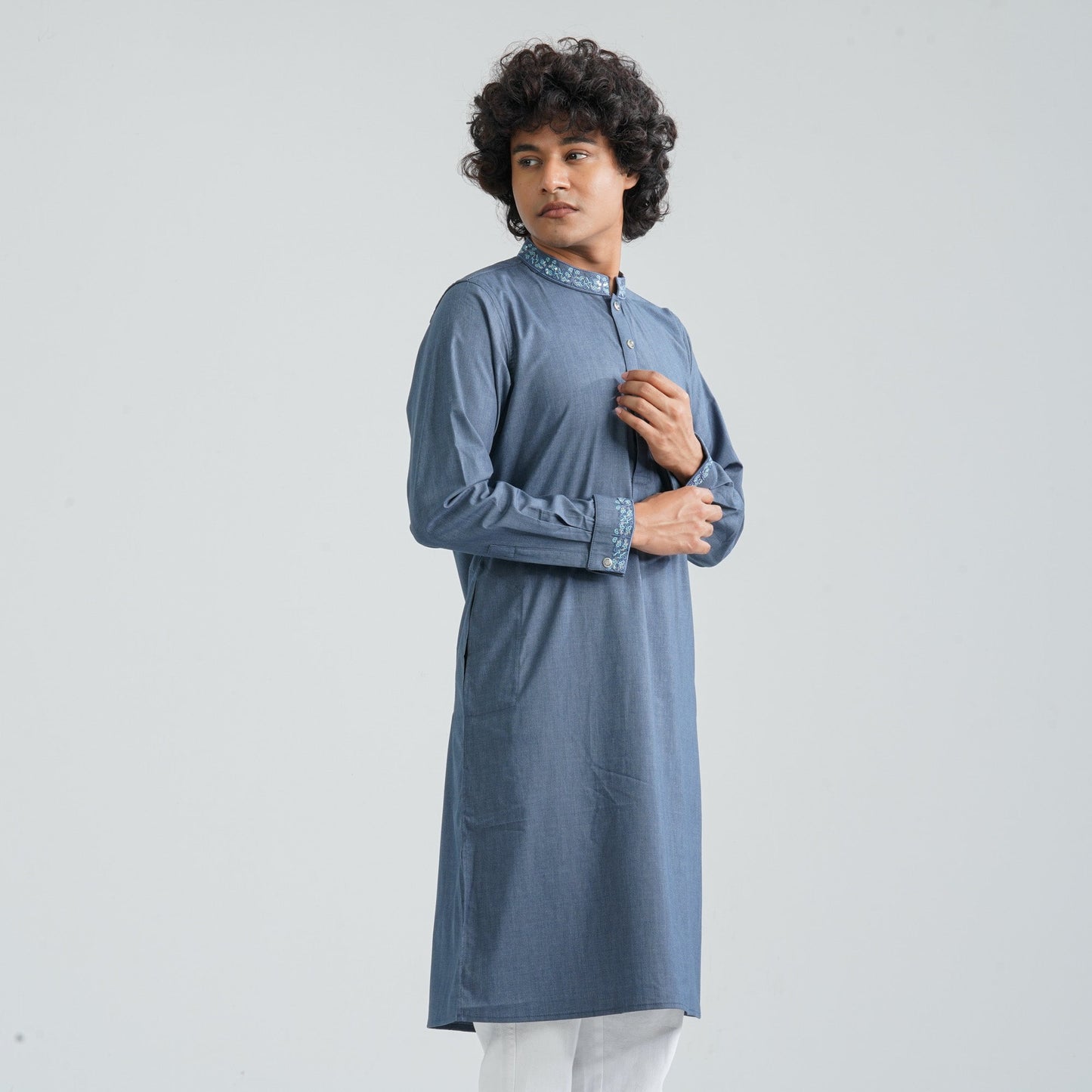 Men's Ash Blue Premium Panjabi
