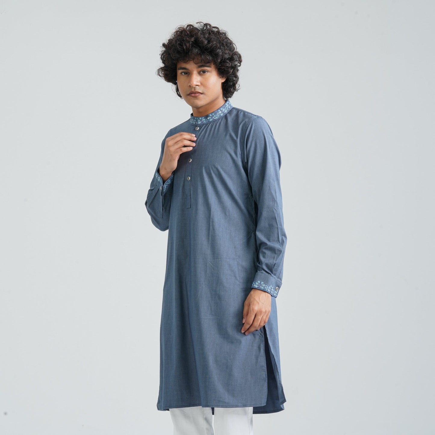 Men's Ash Blue Premium Panjabi