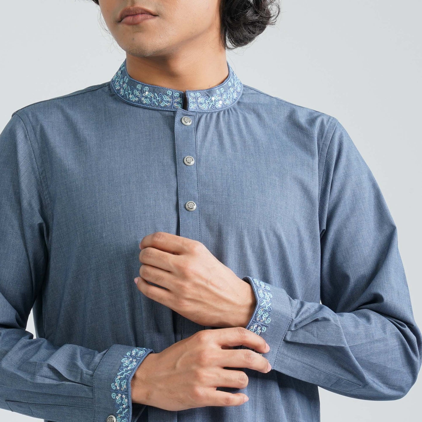 Men's Ash Blue Premium Panjabi