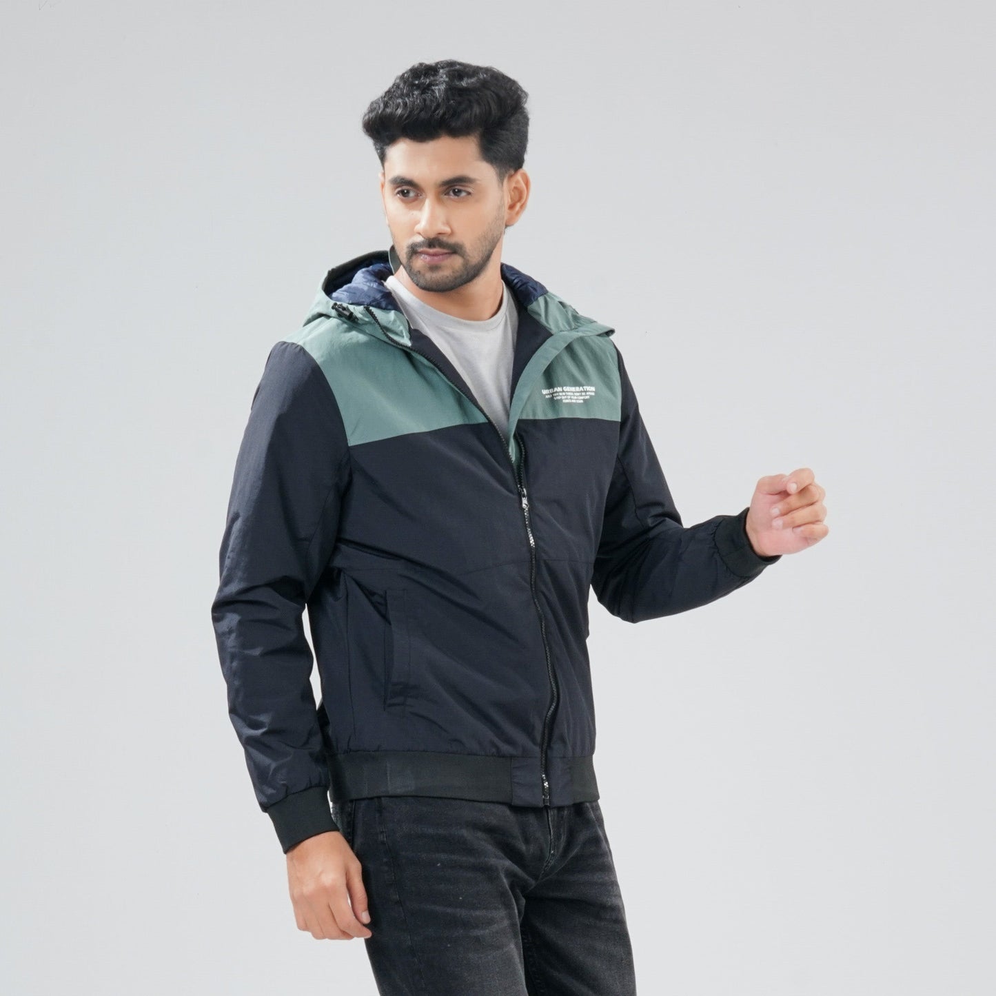 Mens Black & Green Windbreaker