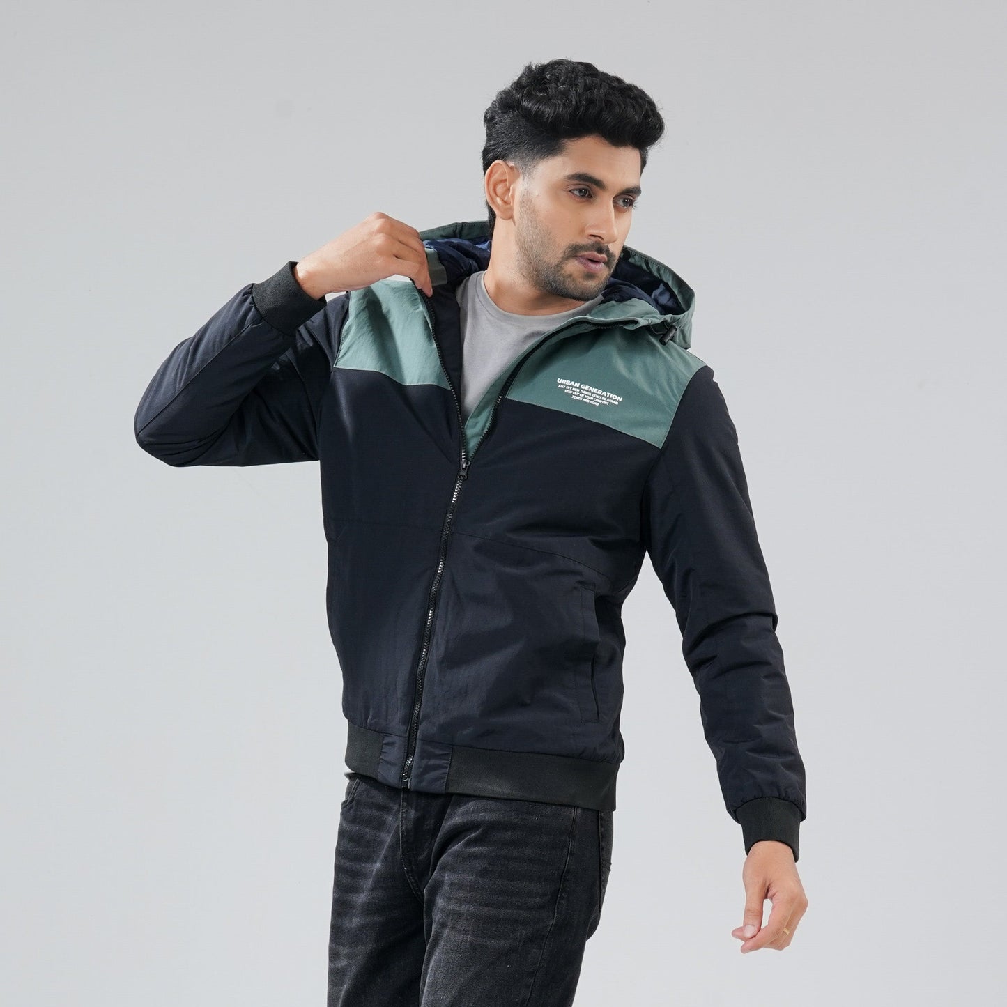 Mens Black & Green Windbreaker