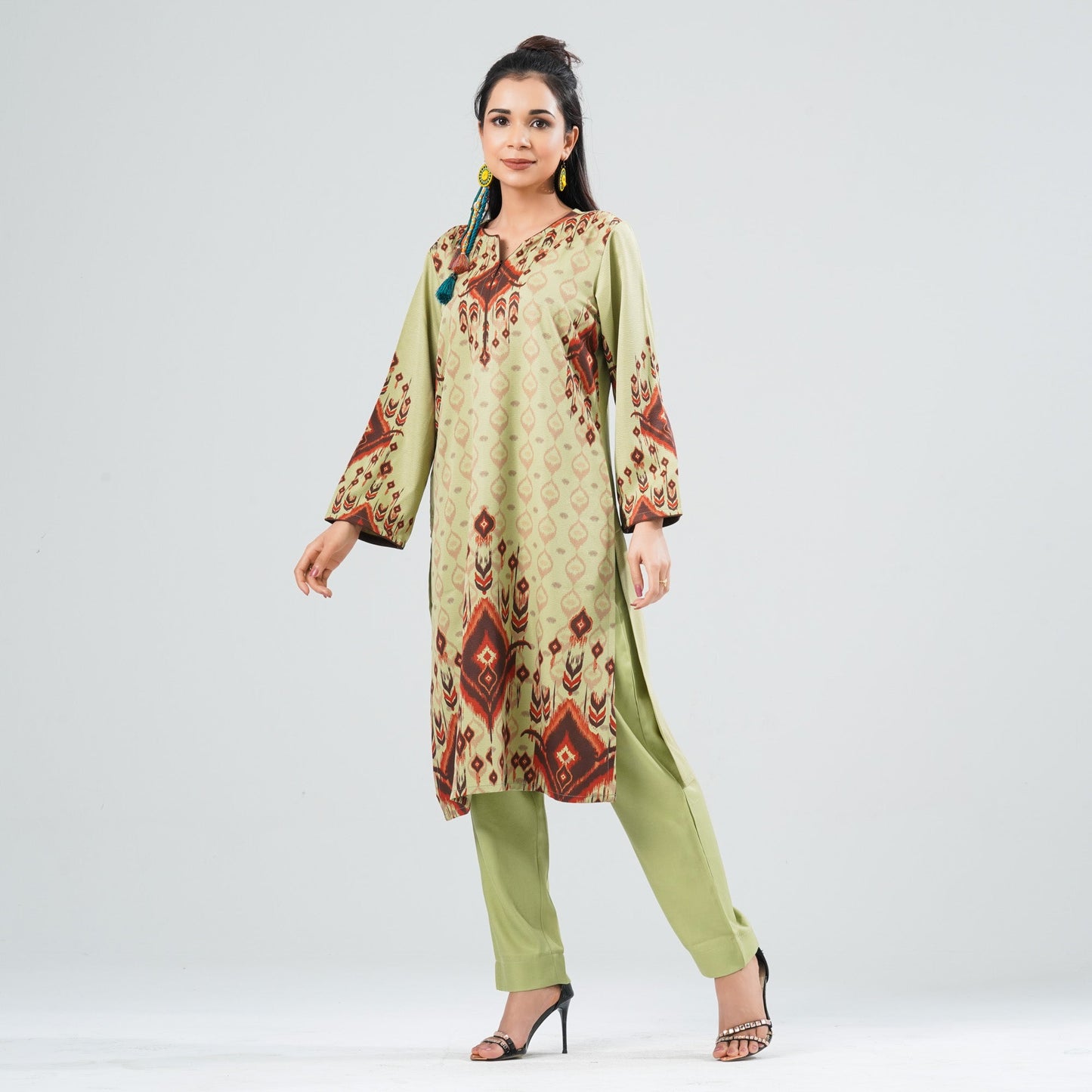Women’s Mixed Cotton Embroidered Two Piece Set