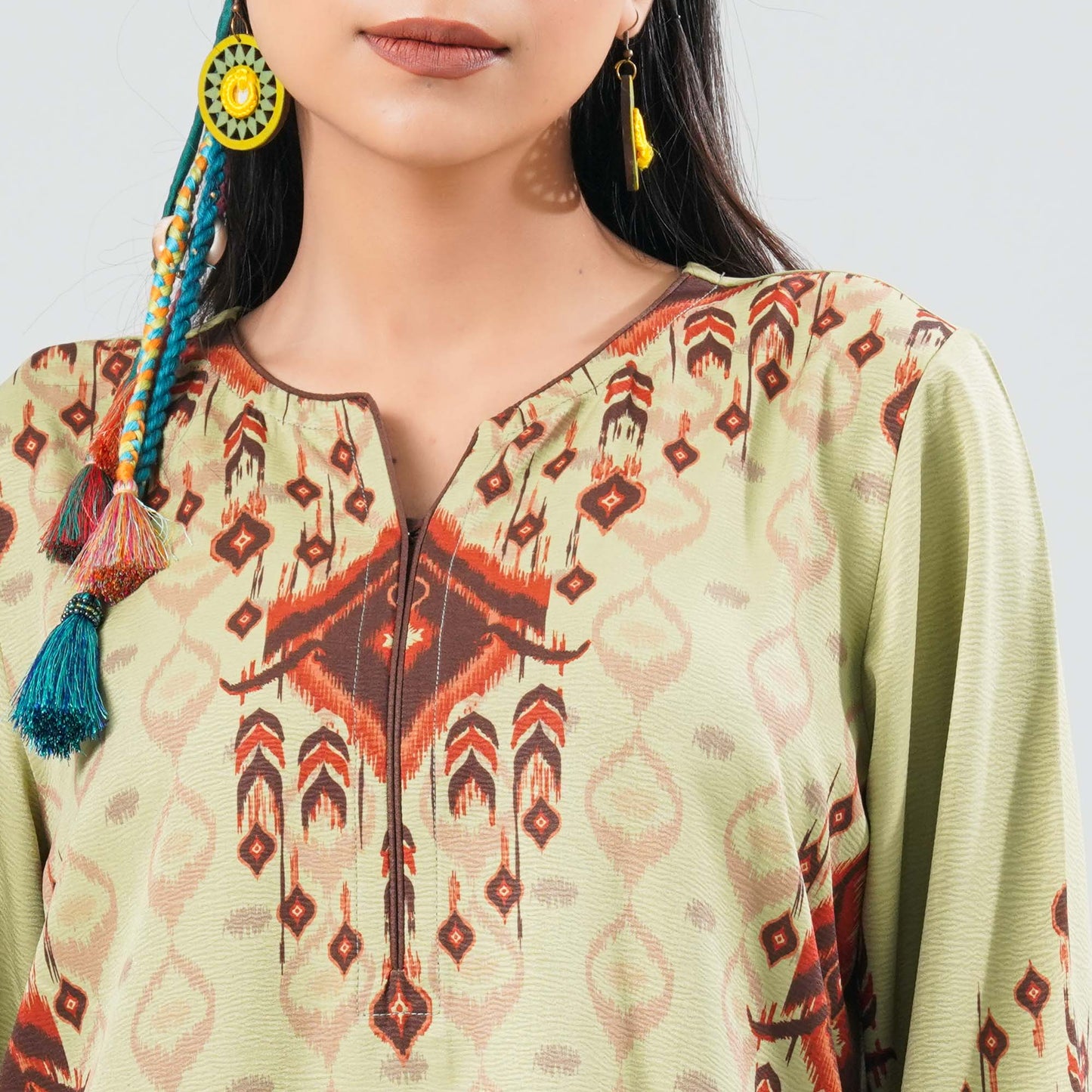 Women’s Mixed Cotton Embroidered Two Piece Set