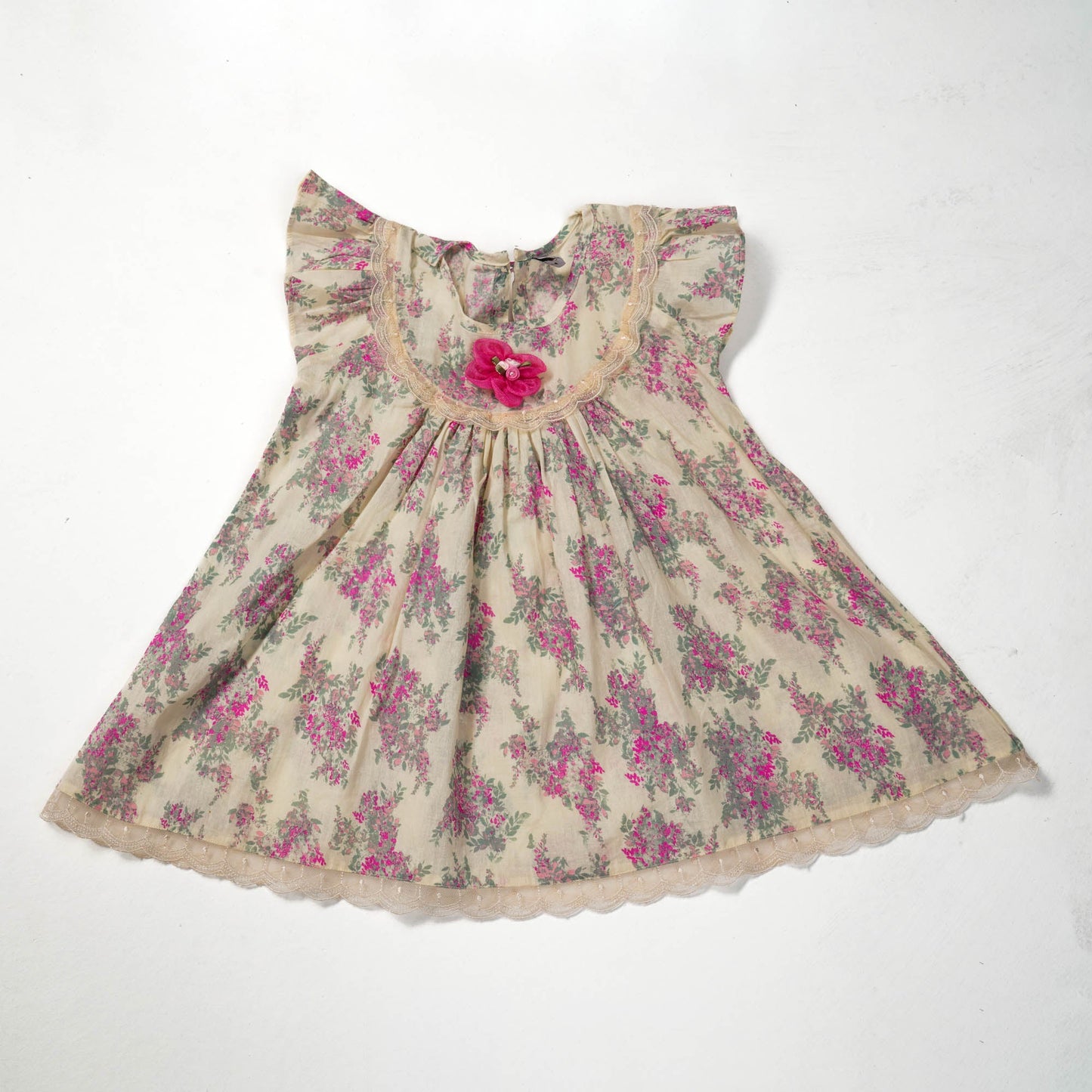 Girls Frock Set-CREAM PRINT