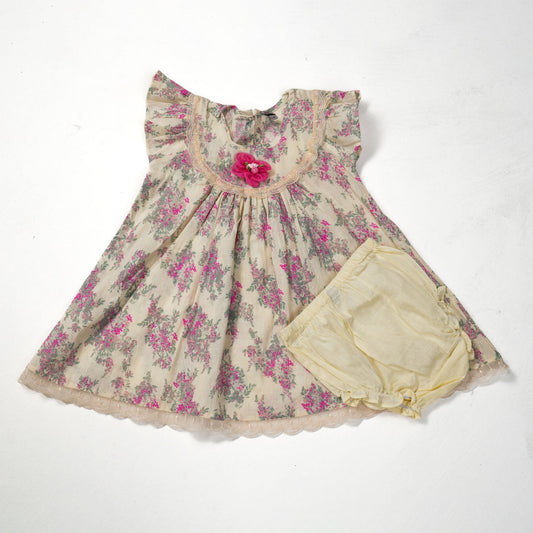 Girls Frock Set-CREAM PRINT