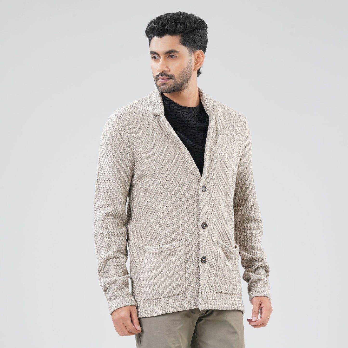 Mens Beige Sweater Blazer