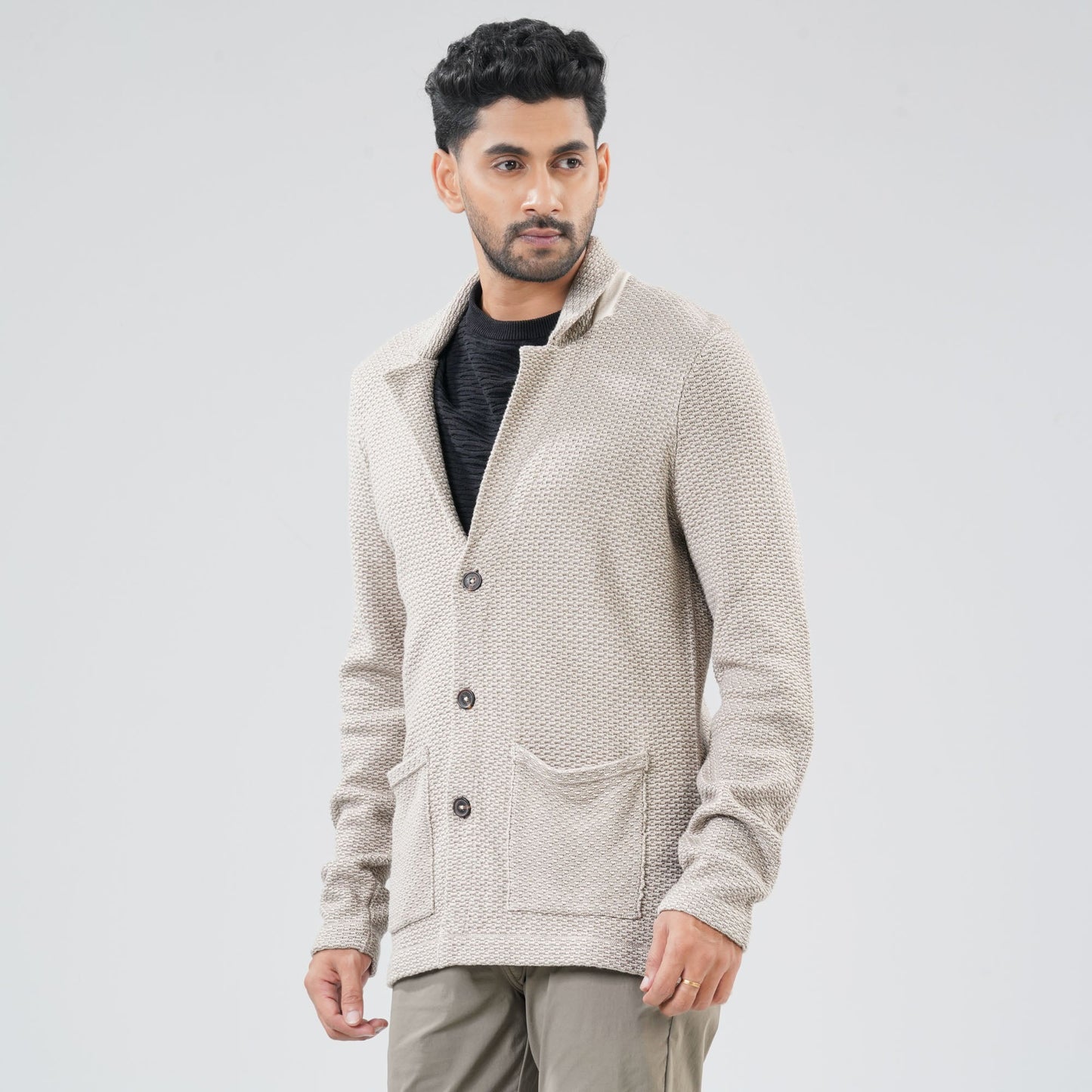 Mens Beige Sweater Blazer