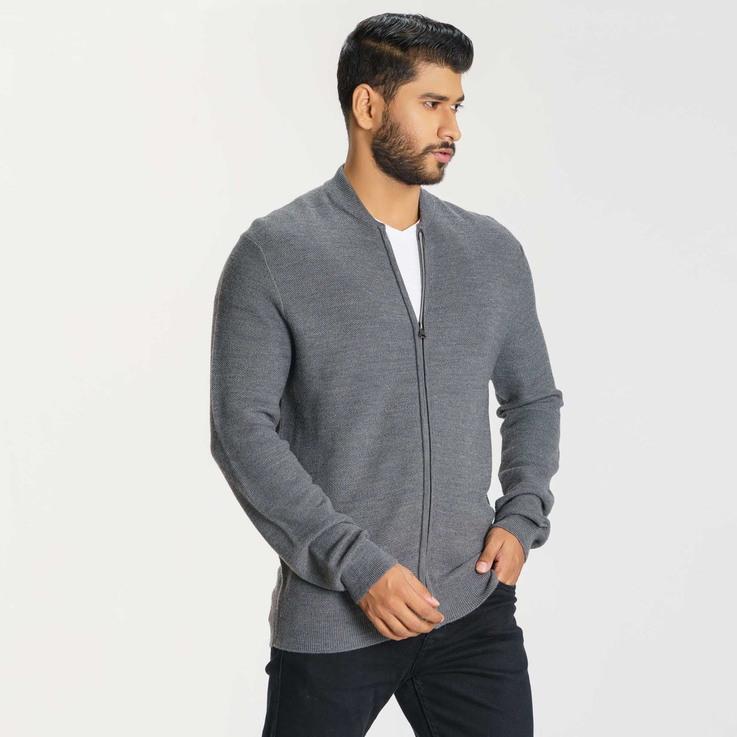 Mens Dark Grey Sweater Cardigan