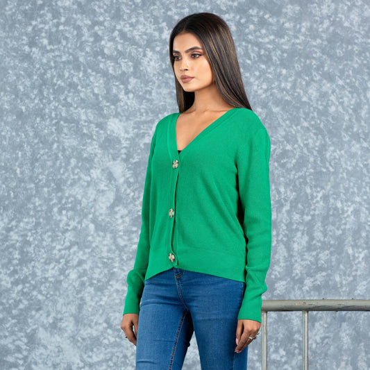 Women Green Cardigan