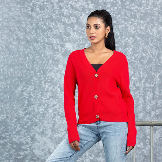 Women Red Cardigan