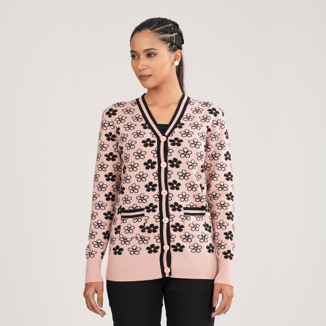 Womens Black & Pink Cardigan