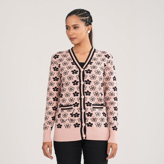 Womens Black & Pink Cardigan