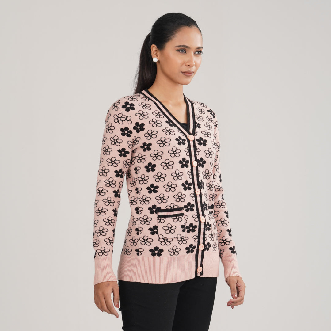 Womens Black & Pink Cardigan