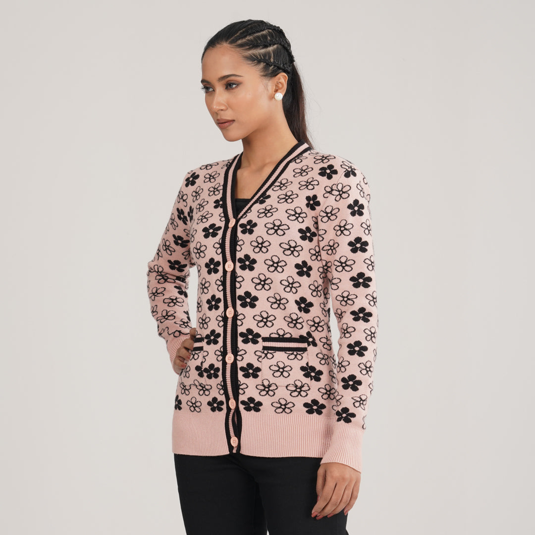Womens Black & Pink Cardigan