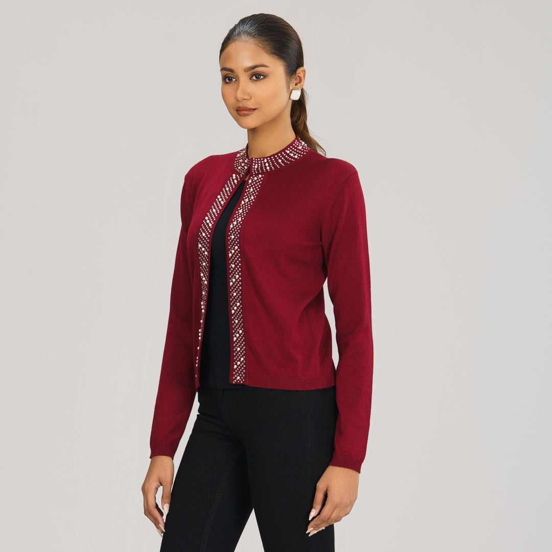 Womens Maroon Cardigan Sweater