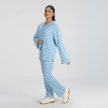 Load image into Gallery viewer, Women&#39;s hoodie Joggers Set -Blue &amp; White
