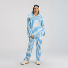 Load image into Gallery viewer, Women&#39;s hoodie Joggers Set -Blue &amp; White
