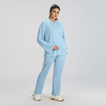 Load image into Gallery viewer, Women&#39;s hoodie Joggers Set -Blue &amp; White
