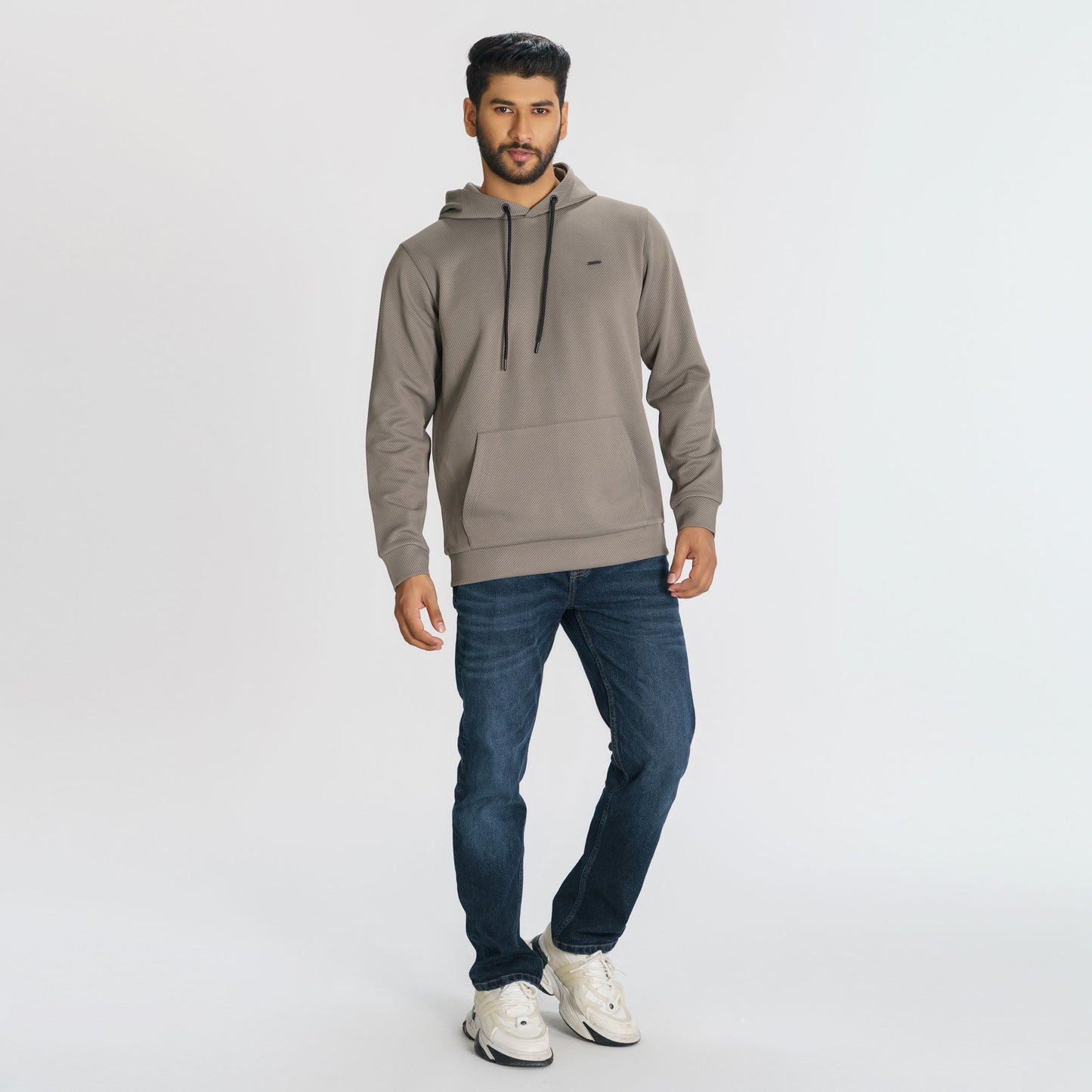 Mens Grey Jacquard Hoodie