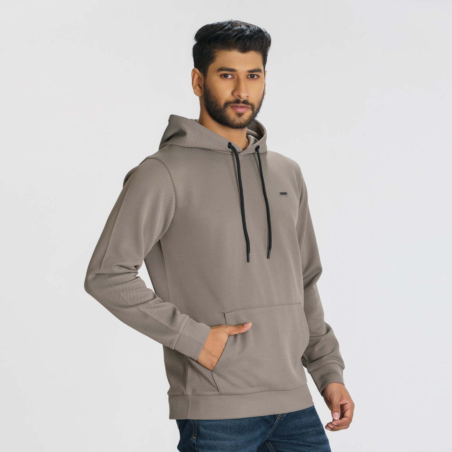 Mens Grey Jacquard Hoodie
