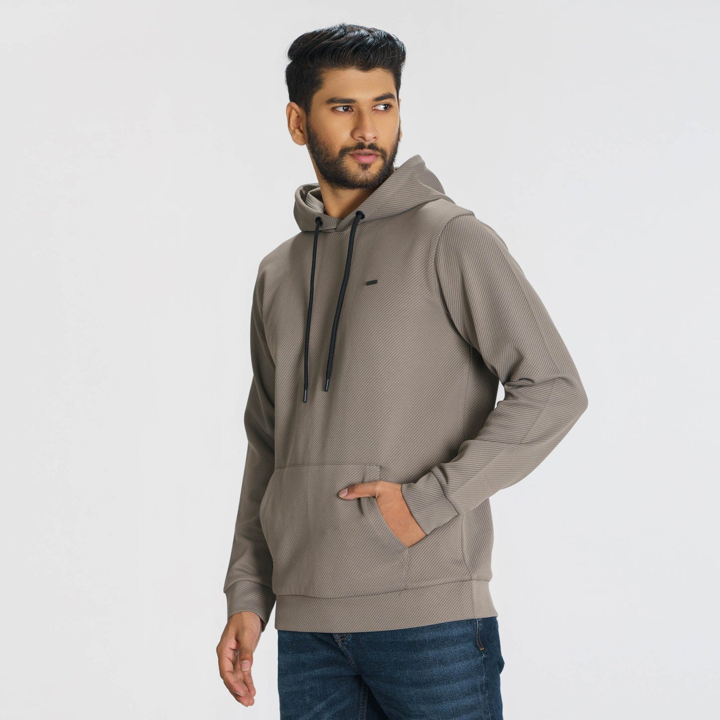 Mens Grey Jacquard Hoodie