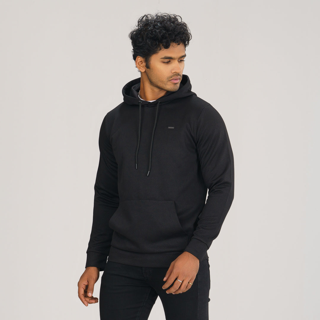 Mens Black Jacquard Hoodie