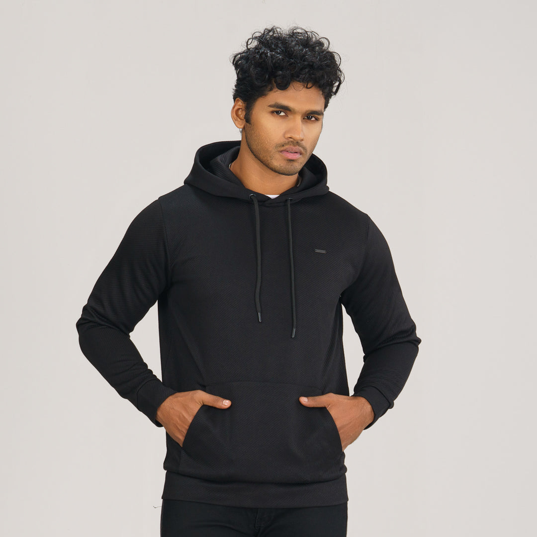 Men's Black Jacquard Hoodie