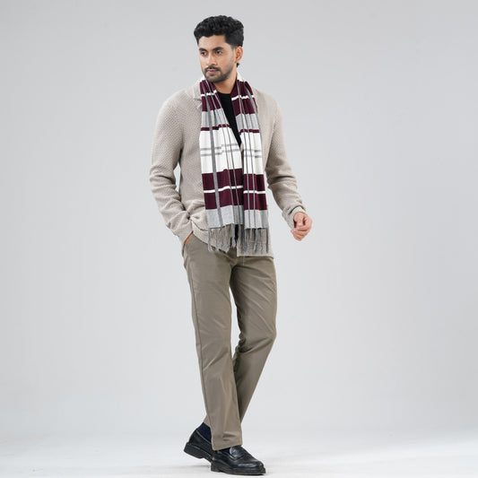 Mens Grey & Maroon Muffler