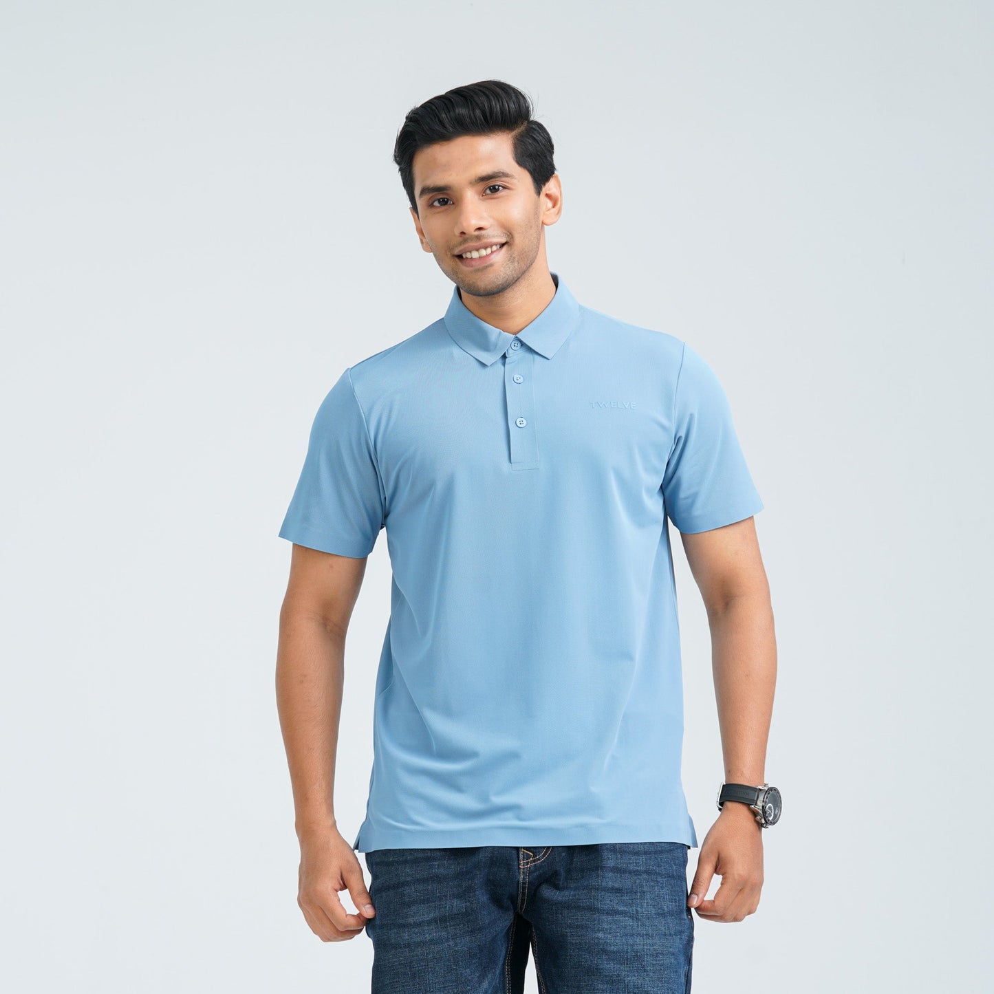 Menâ€™s Light Blue Seamless Polo
