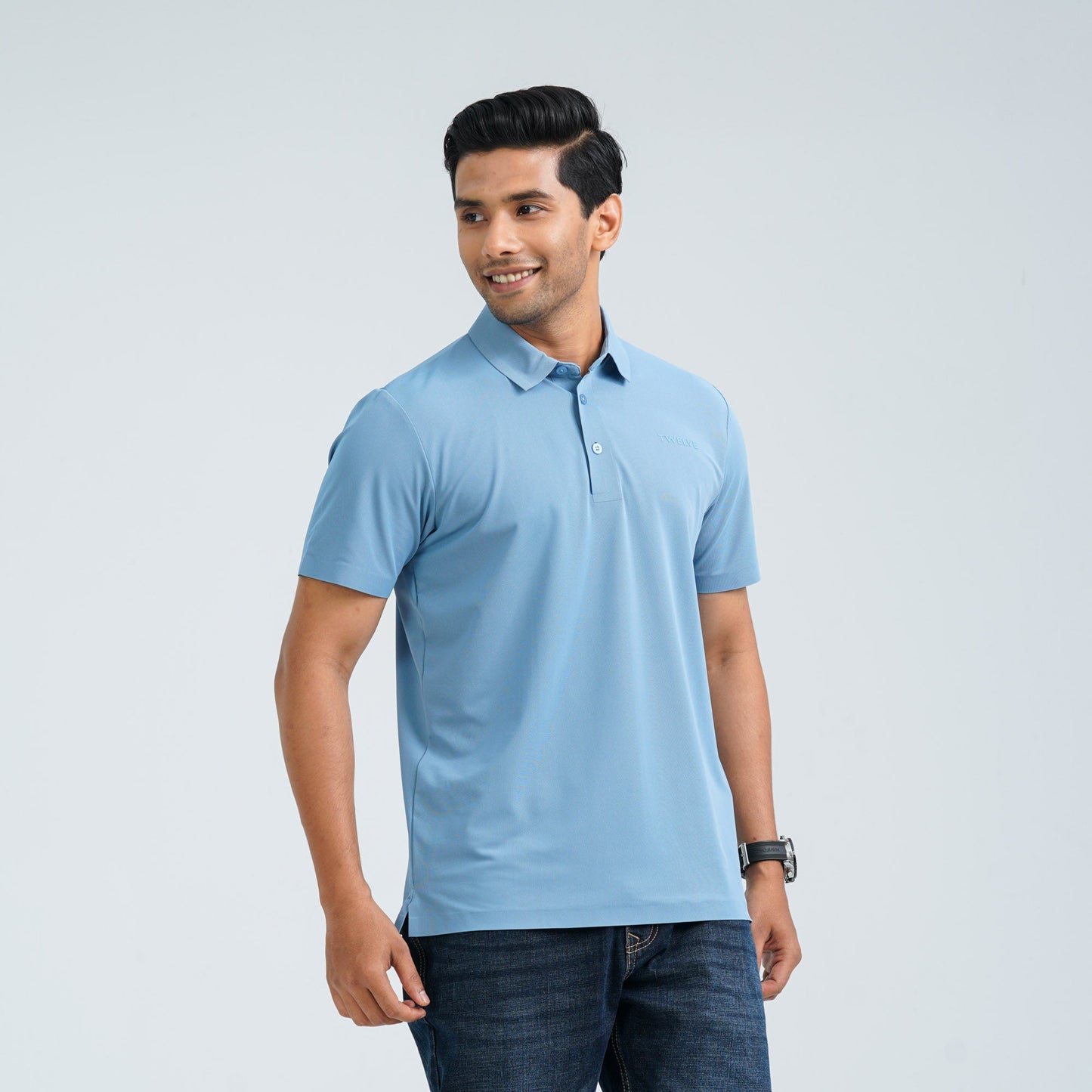 Menâ€™s Light Blue Seamless Polo