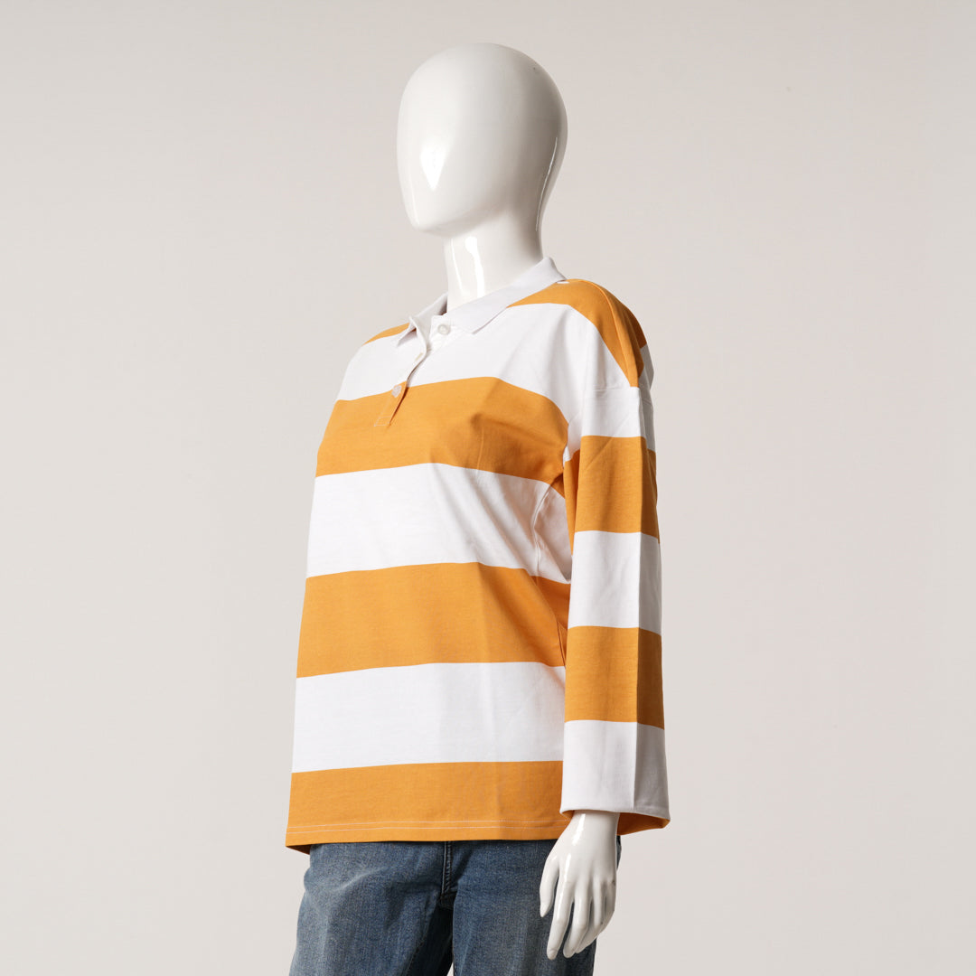 Womens Mustard & White Polo T-shirt