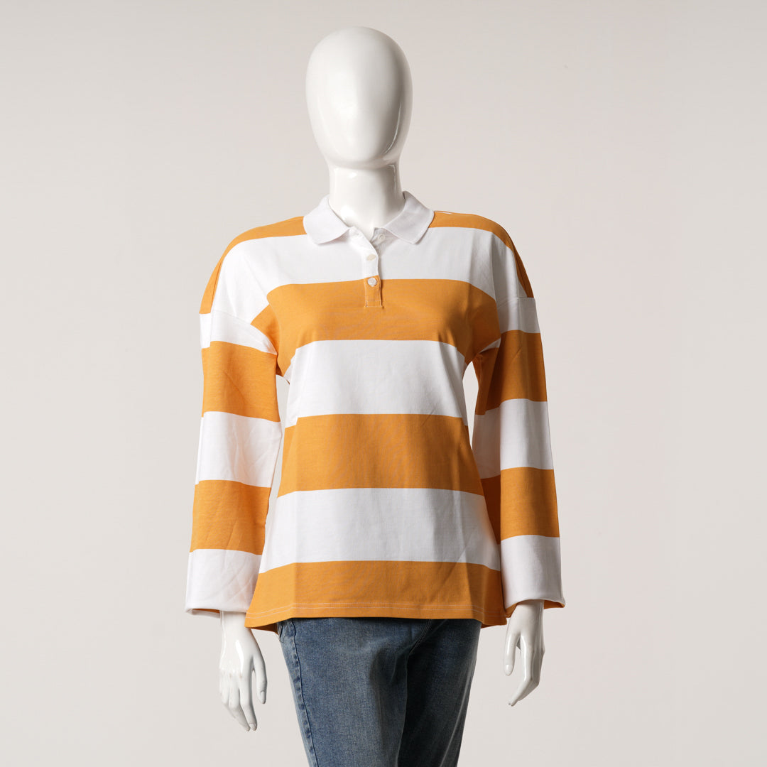 Womens Mustard & White Polo T-shirt