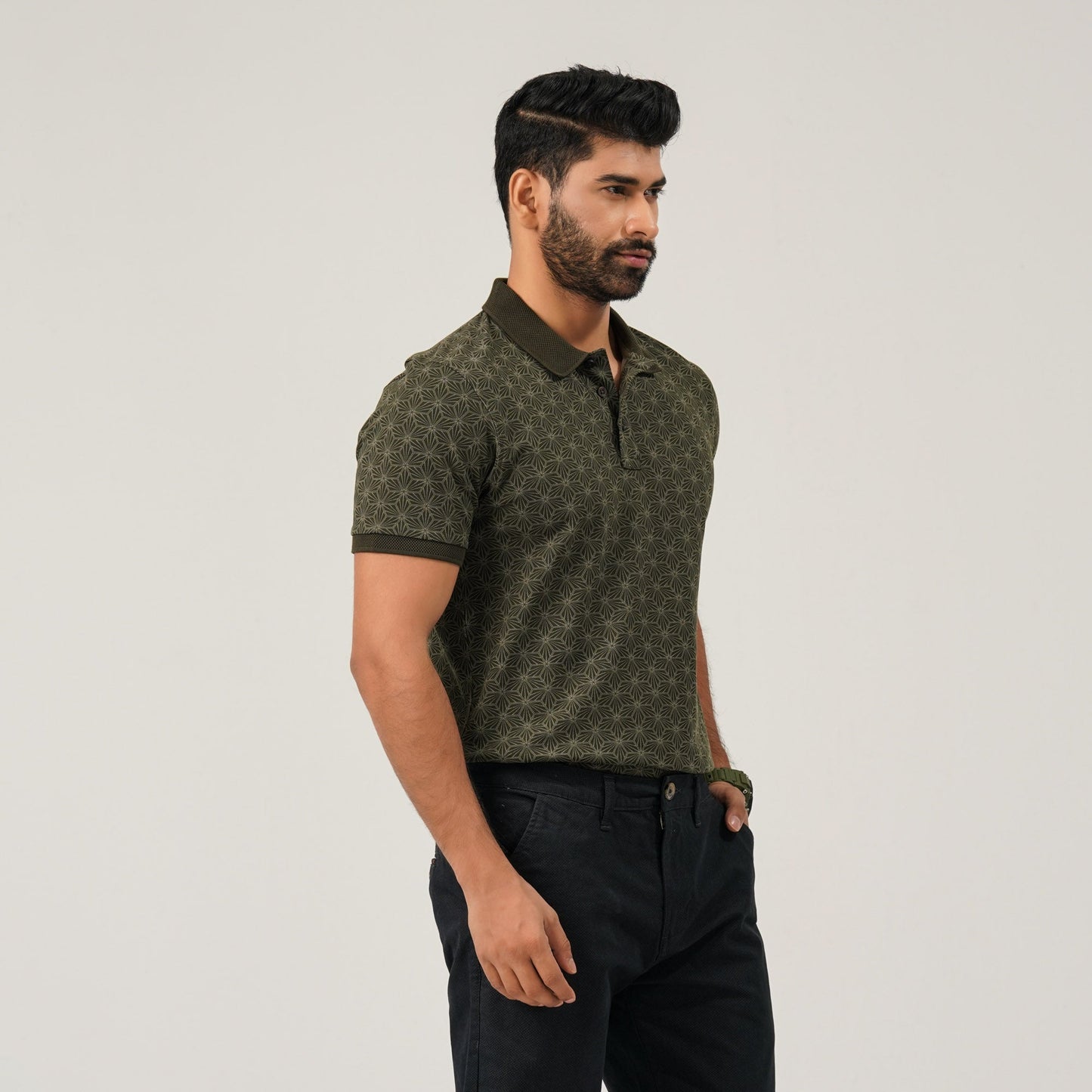 Mens Olive Aop Polo