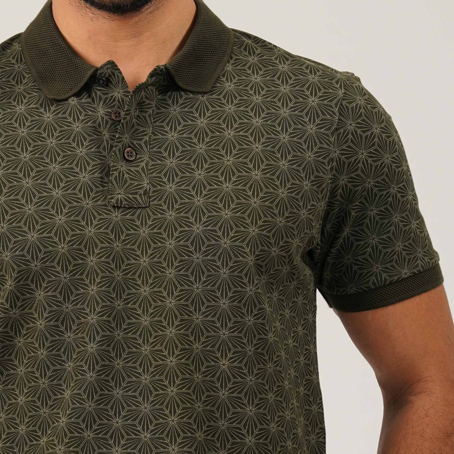 Mens Olive Aop Polo